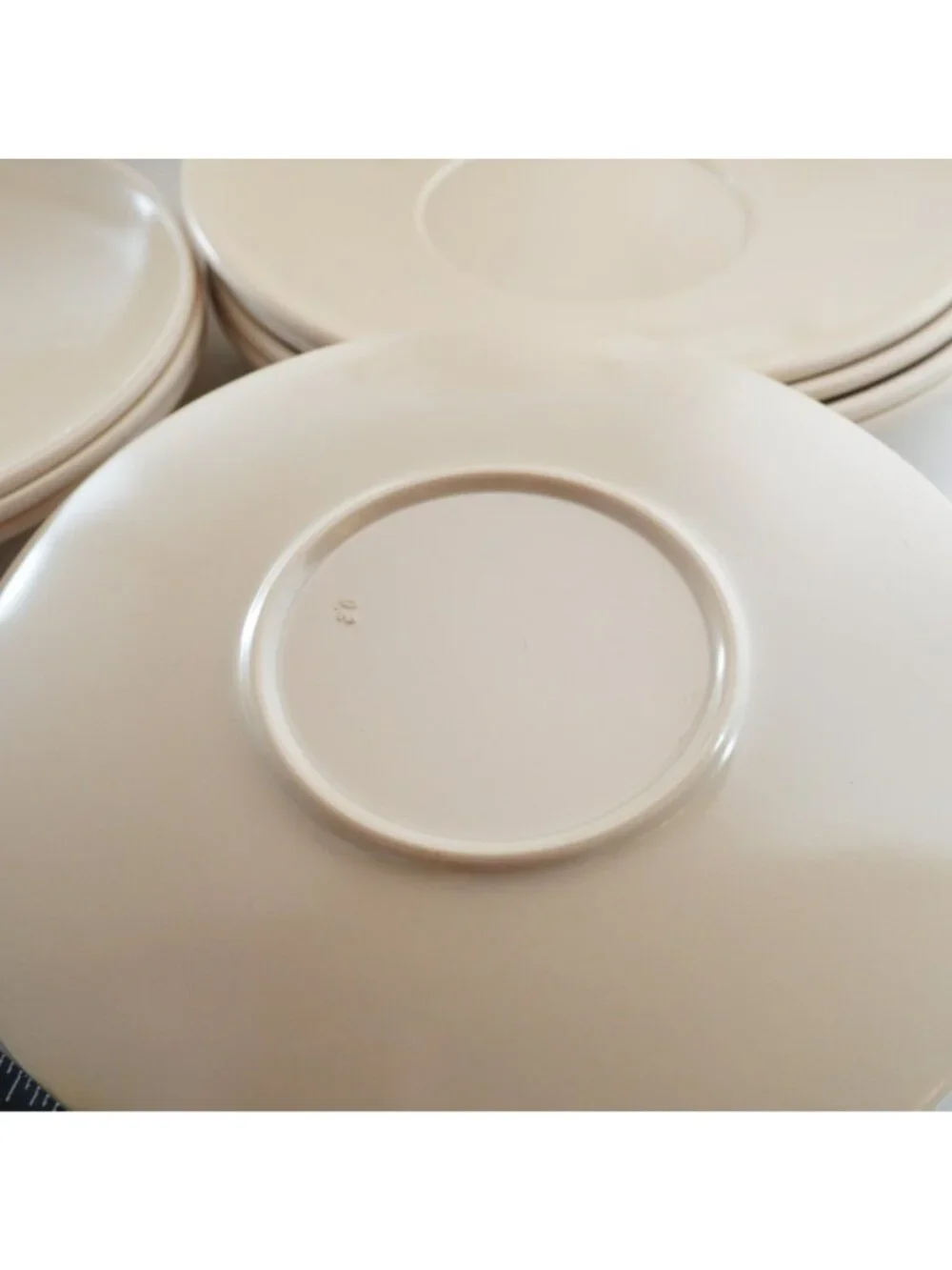 Vintage 16pc Beige Plastic Snack Set Small Bowls Cups Saucers Kids RV Lot